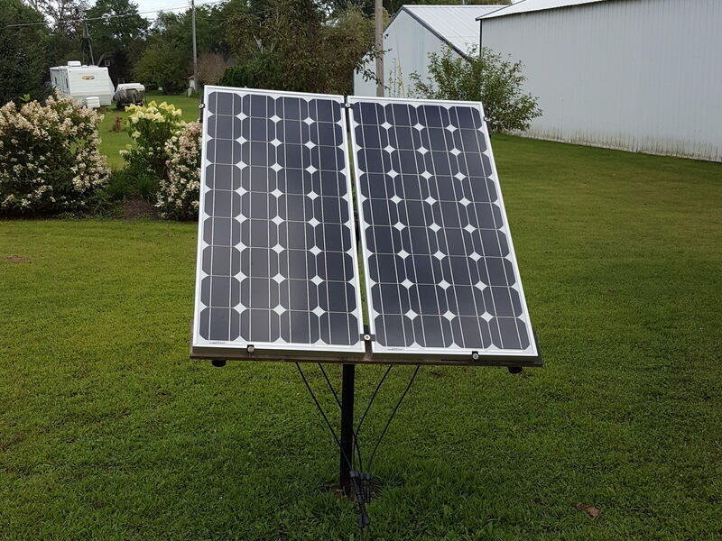 Pole Mount for Two Panels, Steel Mast and Tilt Brackets